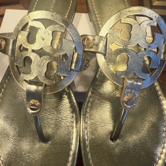 Tory Burch Gold Metallic Leather Miller Women's Sandals Size 9 MSRP $225 - Picture 6 of 12